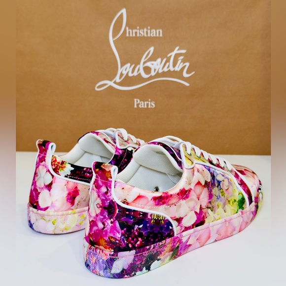 Christian Louboutin Junior Viera Orlato Flat Floral-print Satin Sneakers EU 43.5 - Picture 8 of 15